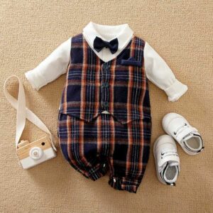Stylish Checkered Baby Romper With Bow