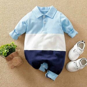 Blue Polo Style Full Sleeve Baby Romper