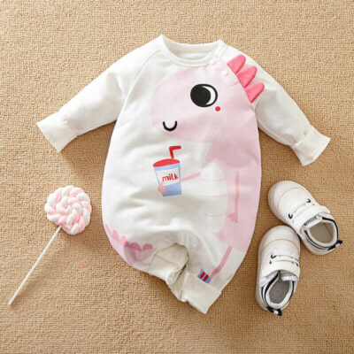 Milk And Pink Dino Baby Romper