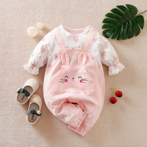 Pink Bunny Dungaree Style Romper
