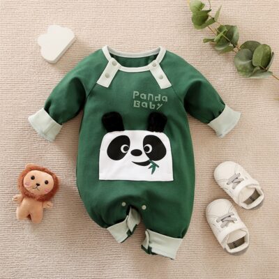 Baby Panda Green Baby Romper