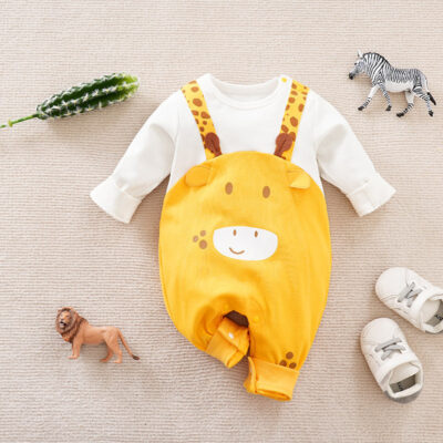 Cute Animal Dungaree Style Baby Romper