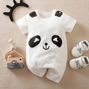 Cute Panda Half Sleeves Baby Romper