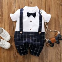 Gentleman Baby Boy Dark Romper with check pattern