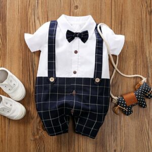 Gentleman Baby Boy Dark Romper with check pattern