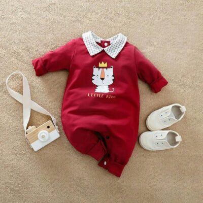 Tiger with Crown Red Maroon Romper