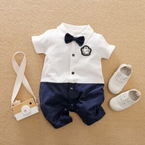 White And Blue Formal Baby Romper