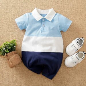 Blue Polo Style Half Sleeve Baby Romper