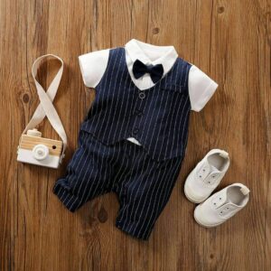 Dark Blue Formal Baby Romper And Bow Tie