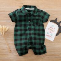 Green And Black Check Casual Romper