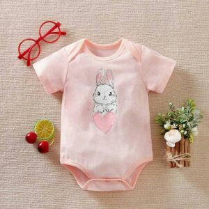 Pink Heart Bunny Baby Girl Onesie
