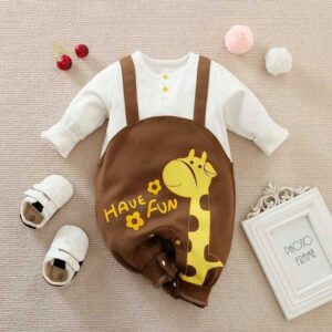 Have Fun Brown White Baby Romper