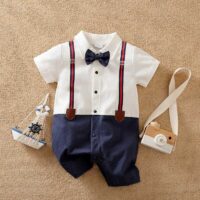 Stylish Cotton Romper With Bow Tie