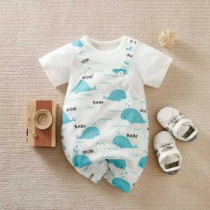 Ocean Whale Dungaree Style Baby Romper