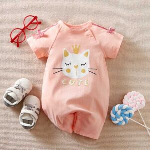 Cute Cat Pink Summer Cotton Baby Romper