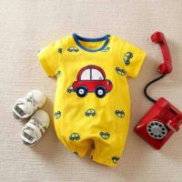Car Design Yellow Baby Romper