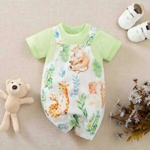 Love Animals Dungaree Style Baby Romper