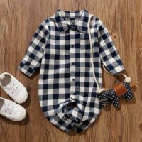 Check Style Blue N Off White Baby Romper