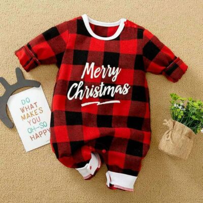 Christmas Checkered Style Baby Romper