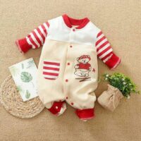 Stylish Bear Red Lines Baby Romper