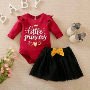 Little Princess Red N Black Onesie And Skirt 2pc