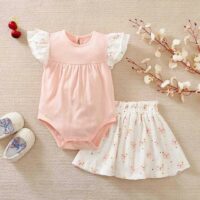 Pink Onesie With Bunny Skirt For Baby Girl