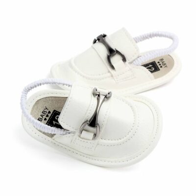 White Leather Elastic Ankle Baby Slipper Shoes