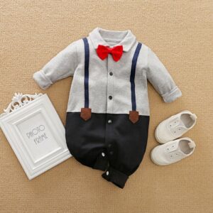 Formal With Red Bow Baby Romper