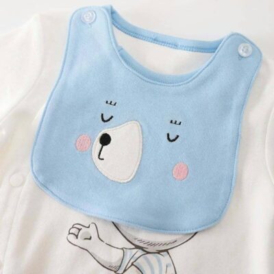 Soft White and Blue Baby Romper with Bib