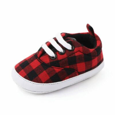 Red And Black Check Style Baby Shoes