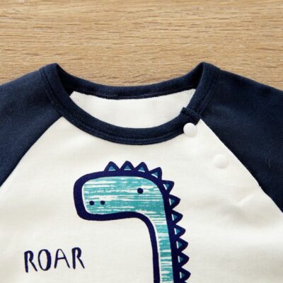 Amazing White & Blue Dinosaur Baby Romper