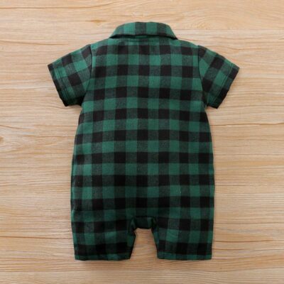 Green And Black Check Casual Romper