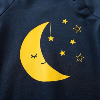 Comfortable Romper with yellow moon and stars
