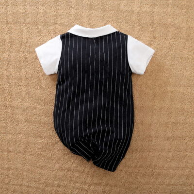Formal Lines Baby Romper With Red Bow Tie