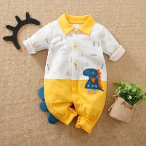 Yellow Baby Romper With Little Dino