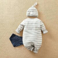 Wise Owl Gray Baby Romper With Cap