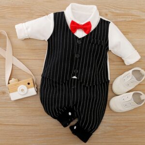 Smart Black Romper With Red Bow Tie