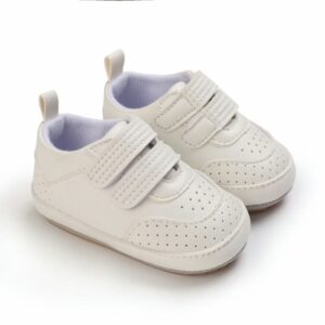 White Leather Baby Shoes With Velcro Straps