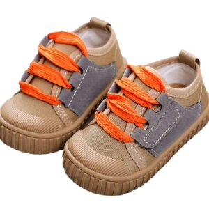 Brown Casual Style Kids Shoes with Orange Laces