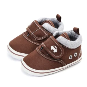Brown Cotton Hook N Loop Baby Shoes