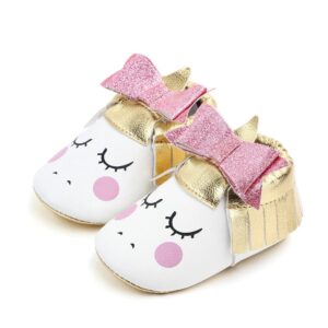 Cute Unicorn Style White & Gold Baby Girl Shoes