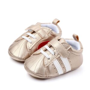 Shiny Gold Classy Baby Shoes with White Stripes