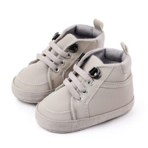 Trendy Light Grey High Ankle Lace-Up Baby Shoes
