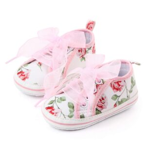 Rose Pattern Baby Girl Shoes with Ribbon Lace