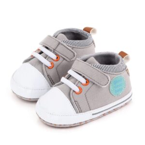 Stylish Grey & White Baby Shoes with Lace & Valcro Strap