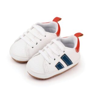 Modern White Baby Shoes with Blue Stripes