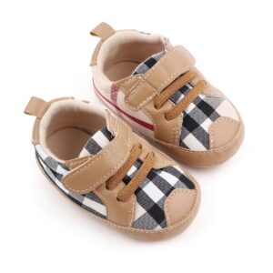 Random Check Pattern Light Brown Baby Shoes