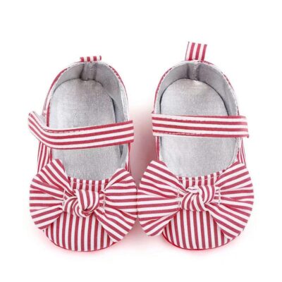 Red Striped Bow Knot Baby Girl Shoes