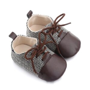 Elegant Grid Evergreen Lace-Up Brown Baby Shoes