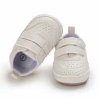 White Leather Baby Shoes With Velcro Straps